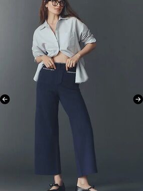Maeve Navy Wide-Leg High-Rise Pants